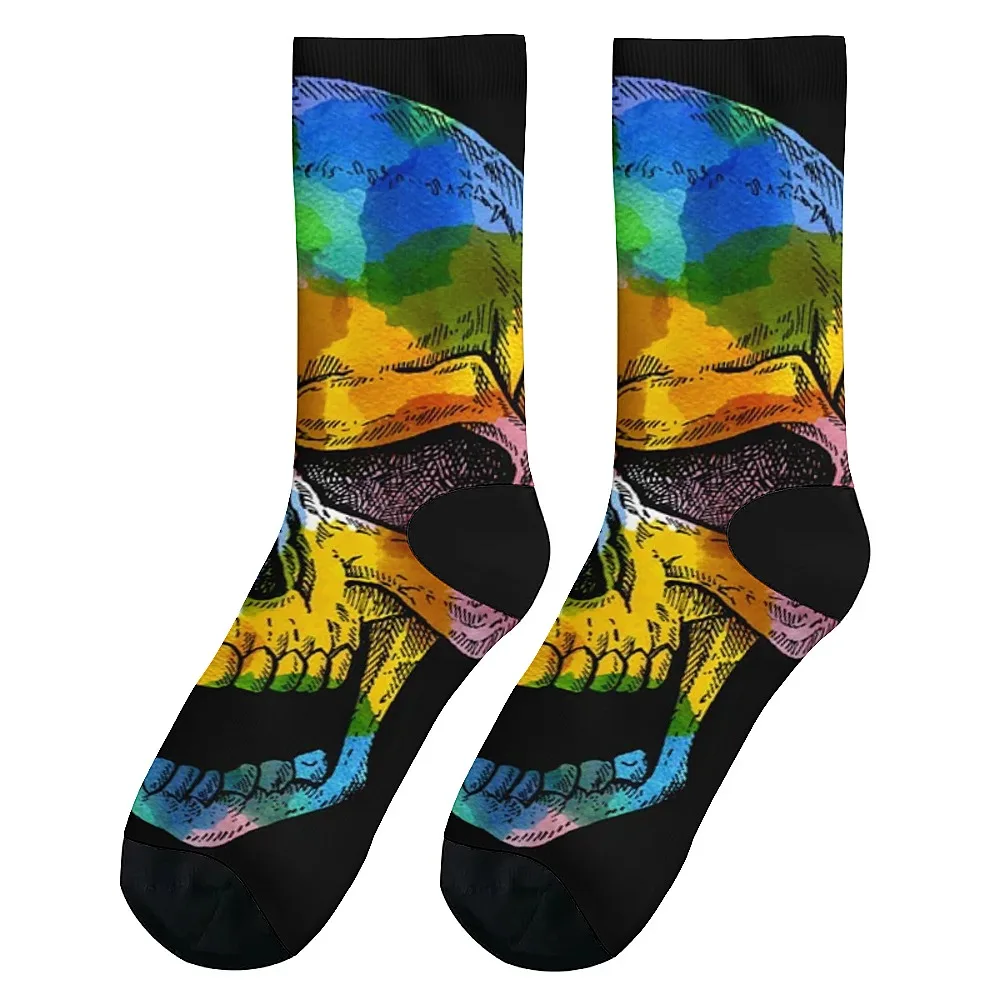 Calcetines de tubo medio novedosos y versátiles con patrón de esqueleto, estilo versátil, transpirables y cálidos, regalo perfecto