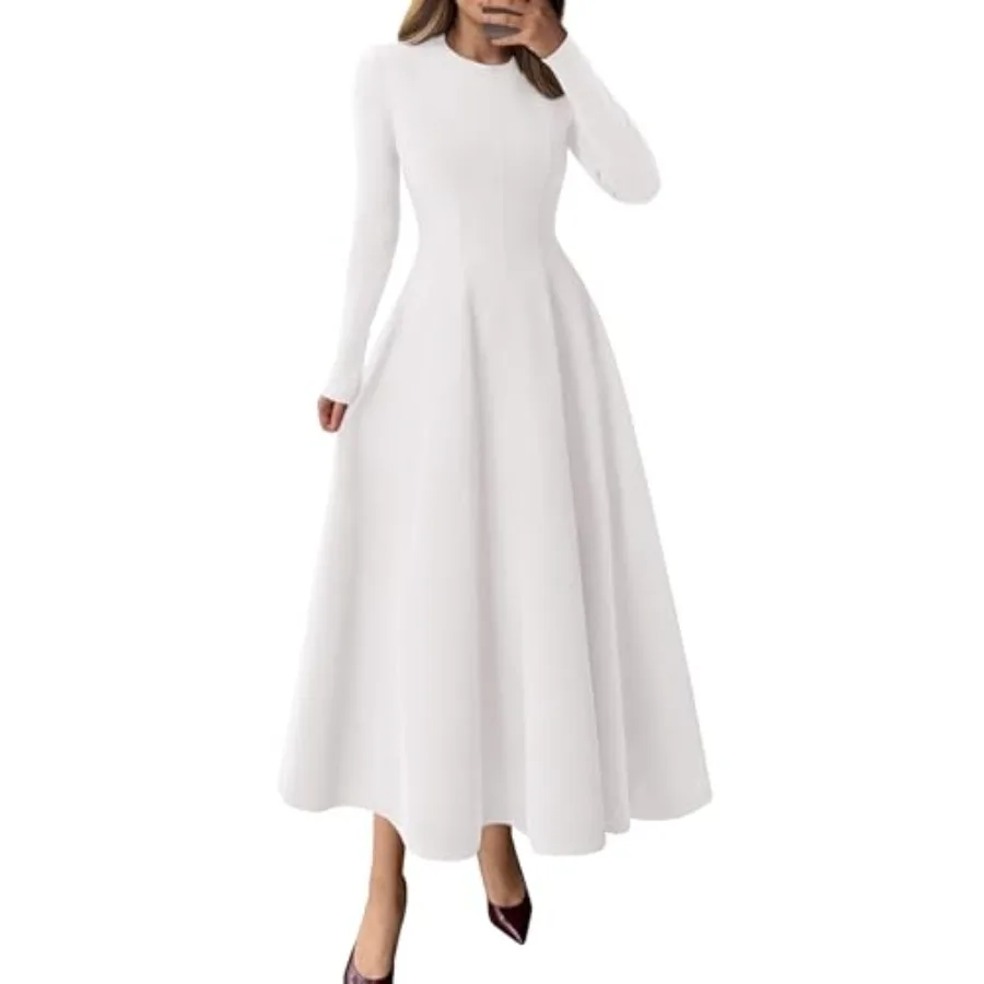 PRETTYGARDEN Cocktail Dresses for Women 2026 Elegant Classy Fall Long Sleeve Midi A Line Flowy Modest Winter Party Dress