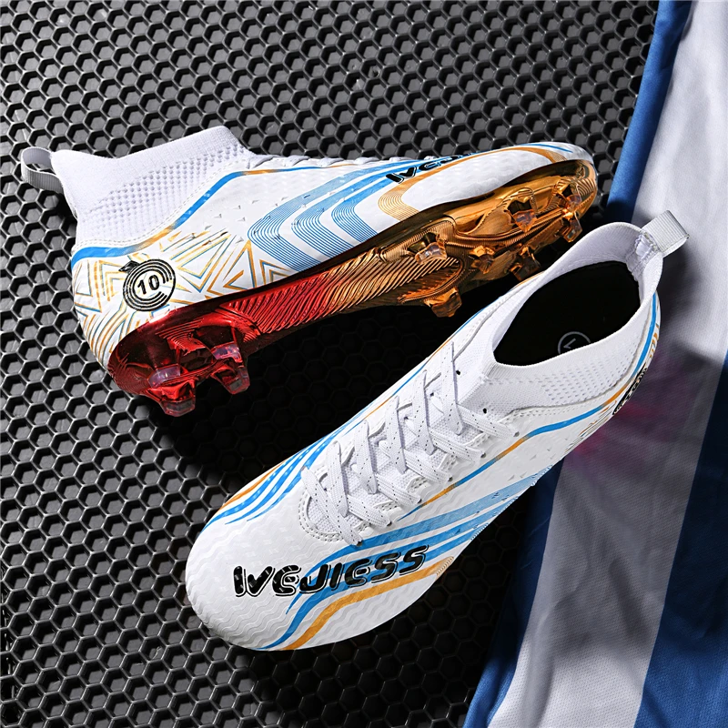 รองเท้าฟุตบอลชาย FG Non-SLIP Turf ฟุตบอล Cleats Electroplating Design รองเท้า Ultralight รองเท้าผ้าใบ High TOP รองเท้าฟุตบอล