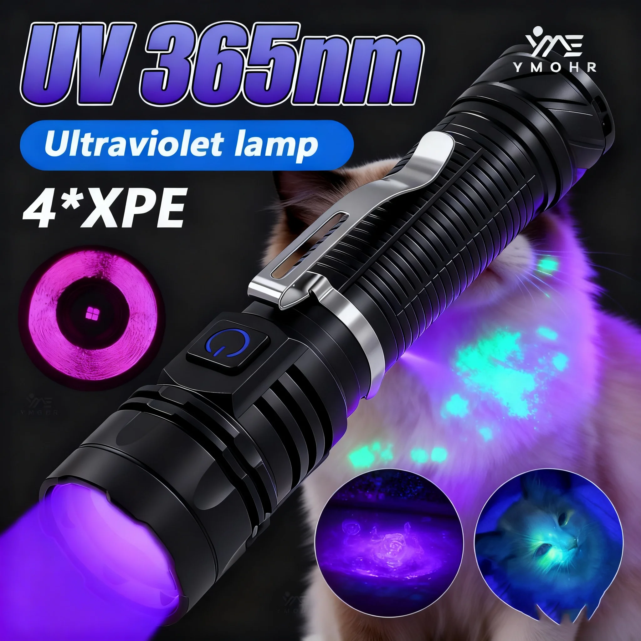 365nm-led-uv懐中電灯-usb充電式uvライト-ペット（猫、犬）の尿、水虫検出-アルミ合金製-お金、宝石類用ブラックライト-充電式uvライト-ペットの尿汚れ検査ライト-犬猫用ブラックライト-395nm-uv-led-ライト