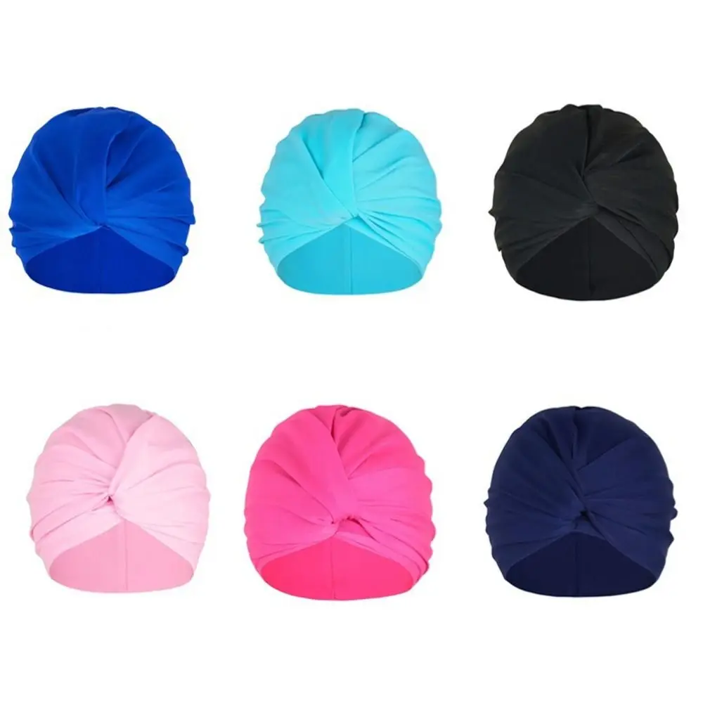 Women Fabric Swimming Cap Water Sports Swim Pool Long Hair Female High Elastic Bathing Caps Hat Dual Layer Stretchy Turban