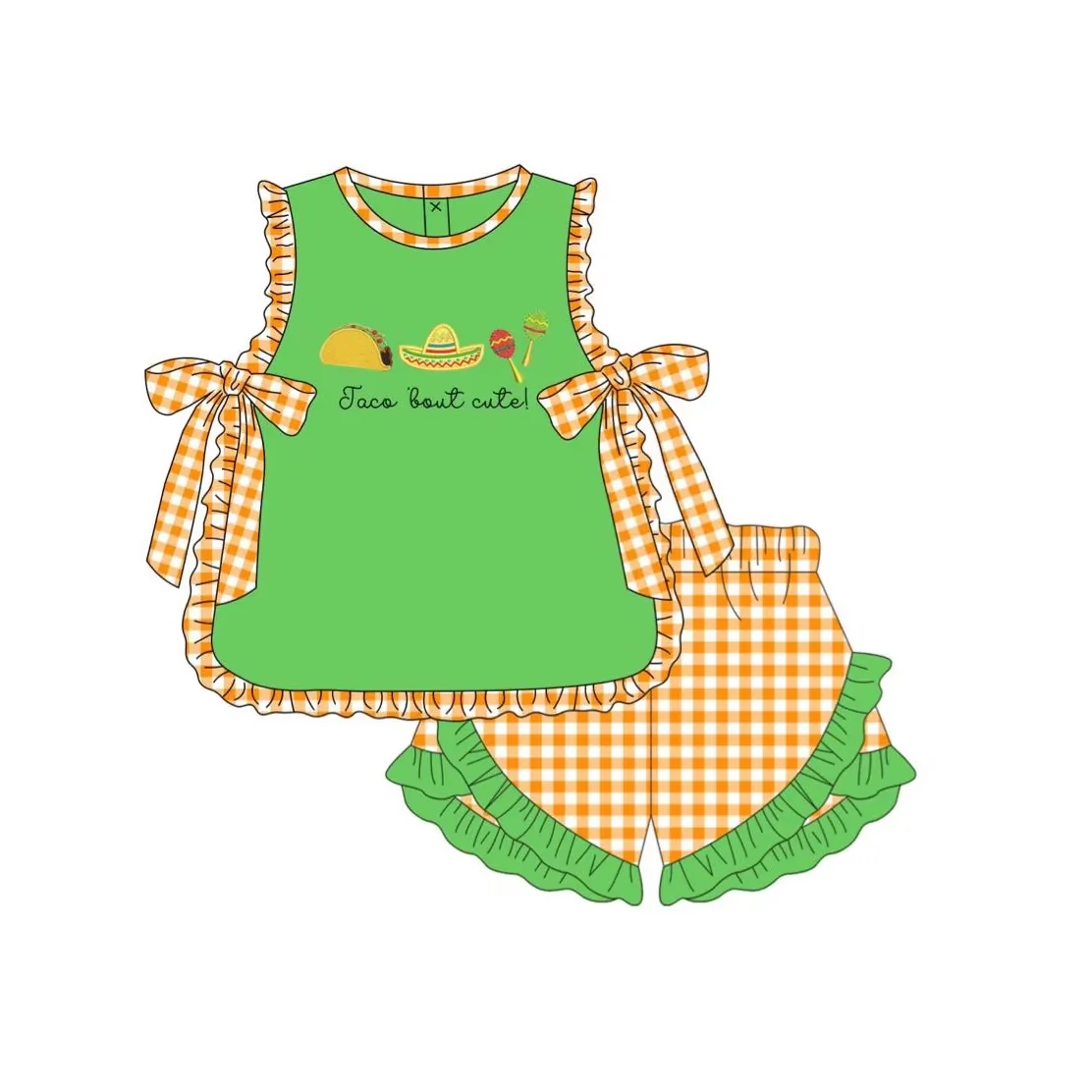 

Оптовая продажа детской одежды: зеленые комплекты из топа и шорт для мальчиков и девочек, комбинезоны для малышей