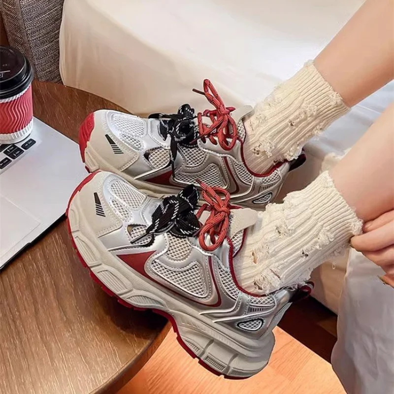 

2025 Spring/Summer Women's Thick-Soled Dad Shoes - Mesh Breathable, Dopamine-Style, Versatile, Lightweight Sports Running Shoes