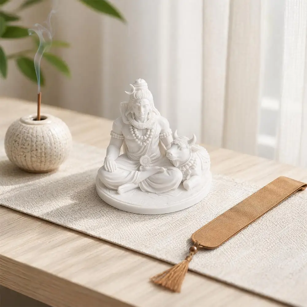 Home Altar Ornament Meditation Ornaments 3d Printed Shiva Statue with Nandi Bull Miniature Desktop Meditation Decor for Yoga