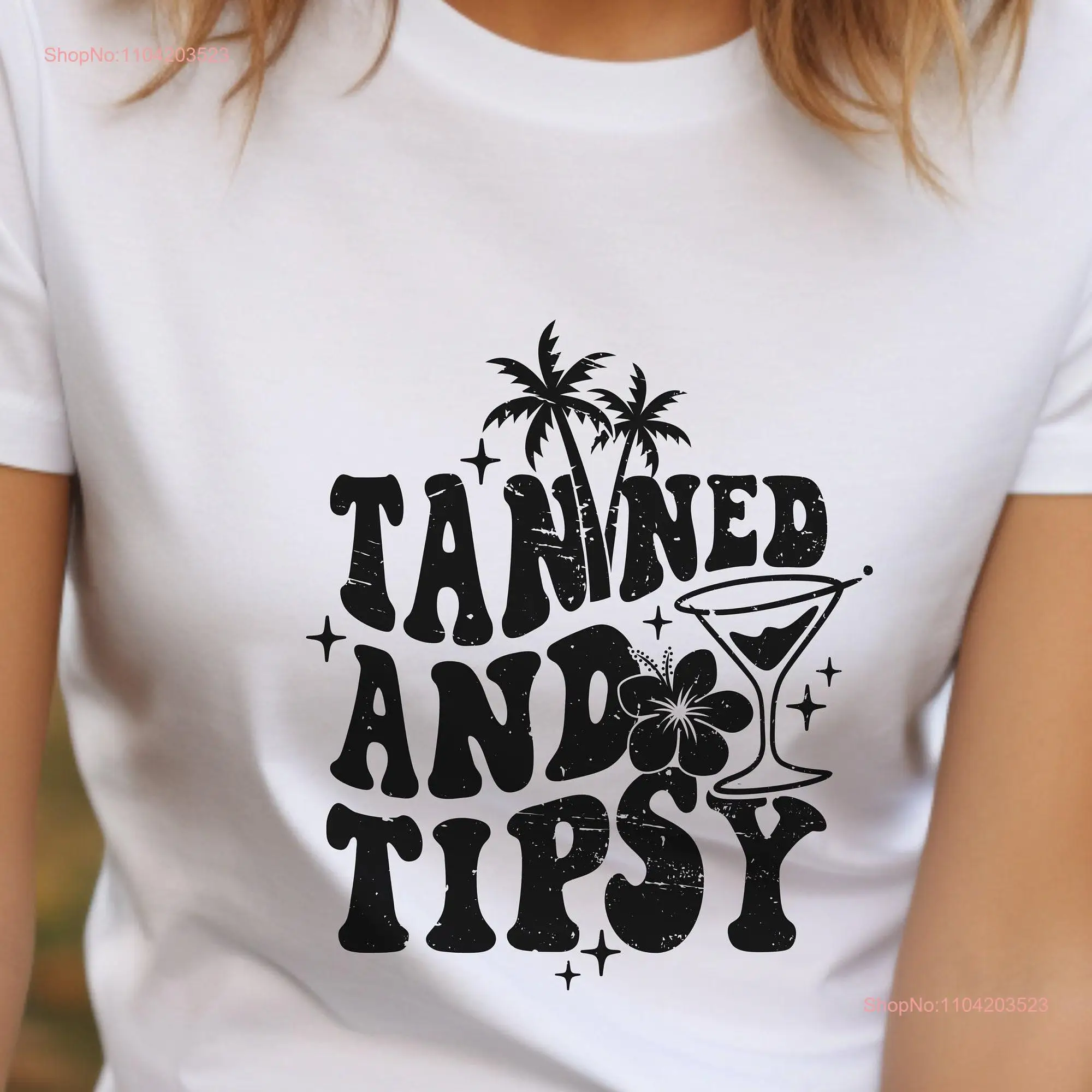 Tan and Tipsy Women's T Shirt Fun Summer Top Wine Funny Ladies Brunch Bachelorette Party Beer long or short sleeves