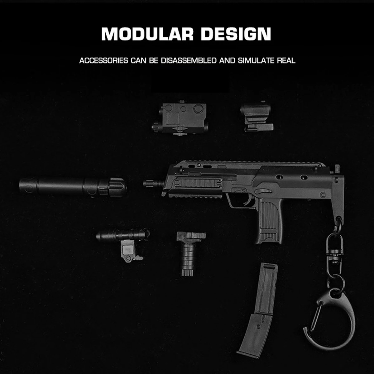 Mp7a2 Maschinenpistole Modell Schlüssel bund mit Zug schraube abnehmbares Mini-Anhänger Spielzeug für Rucksack, Jagd bekleidung Zubehör