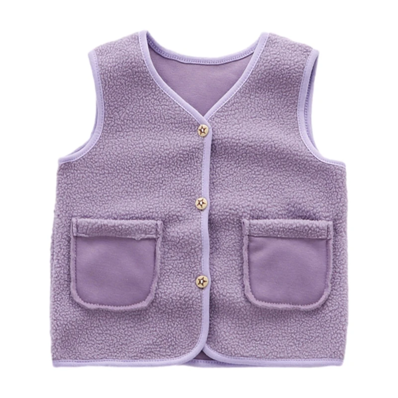 Newborn Baby Polar Fleece Vest Fall Winter Infant Thickened Solid Color V-neck Warm Waistcoat With Pockets For 0-1Y Boys Girls