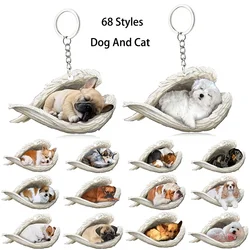 Pendentif ange endormi pour chien et chat, porte-clés pour animaux de compagnie, porte-clés pour animaux de compagnie, clé de sac, cadeau de bijoux pour femmes et filles, 68 styles, 1 PC