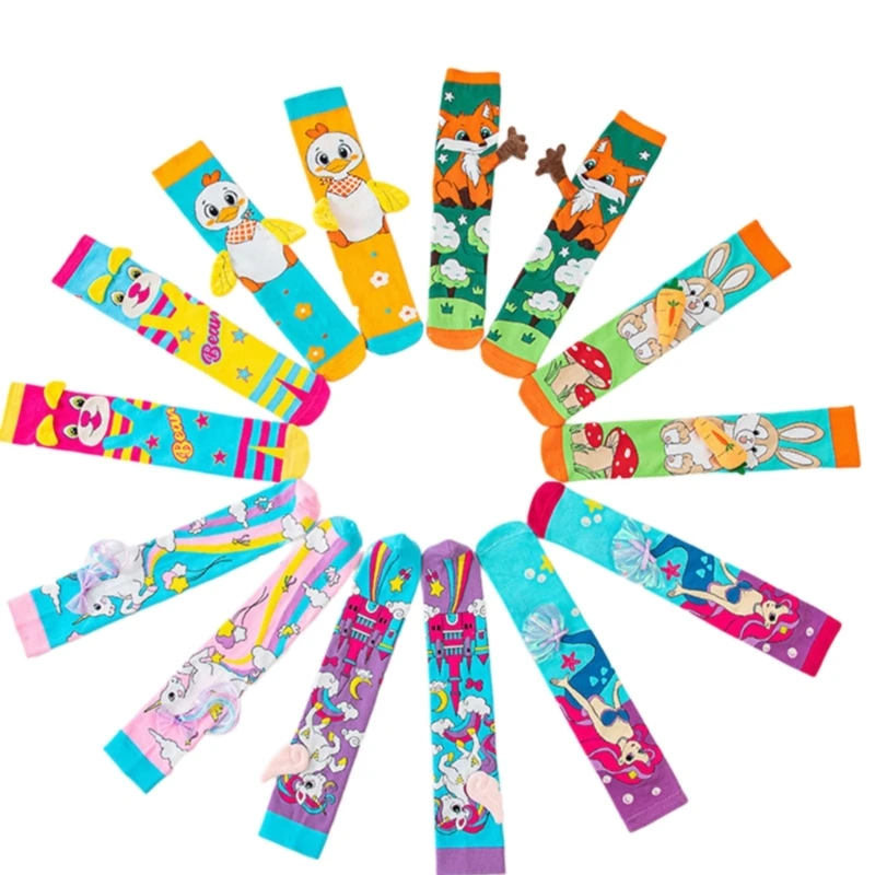 CORB Stretchy Cartoon Pattern Children Socks Knee Length Socks Comfortable Daily Wear for Play And School Activity