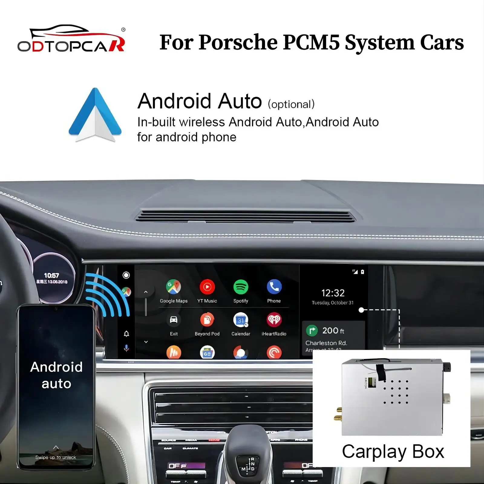 Adaptador sem fio para Porsche Panamera, Tela do sistema Android, Atualização de espelhamento, Navegação, GPS, 4G WiFi Stereo, Automático