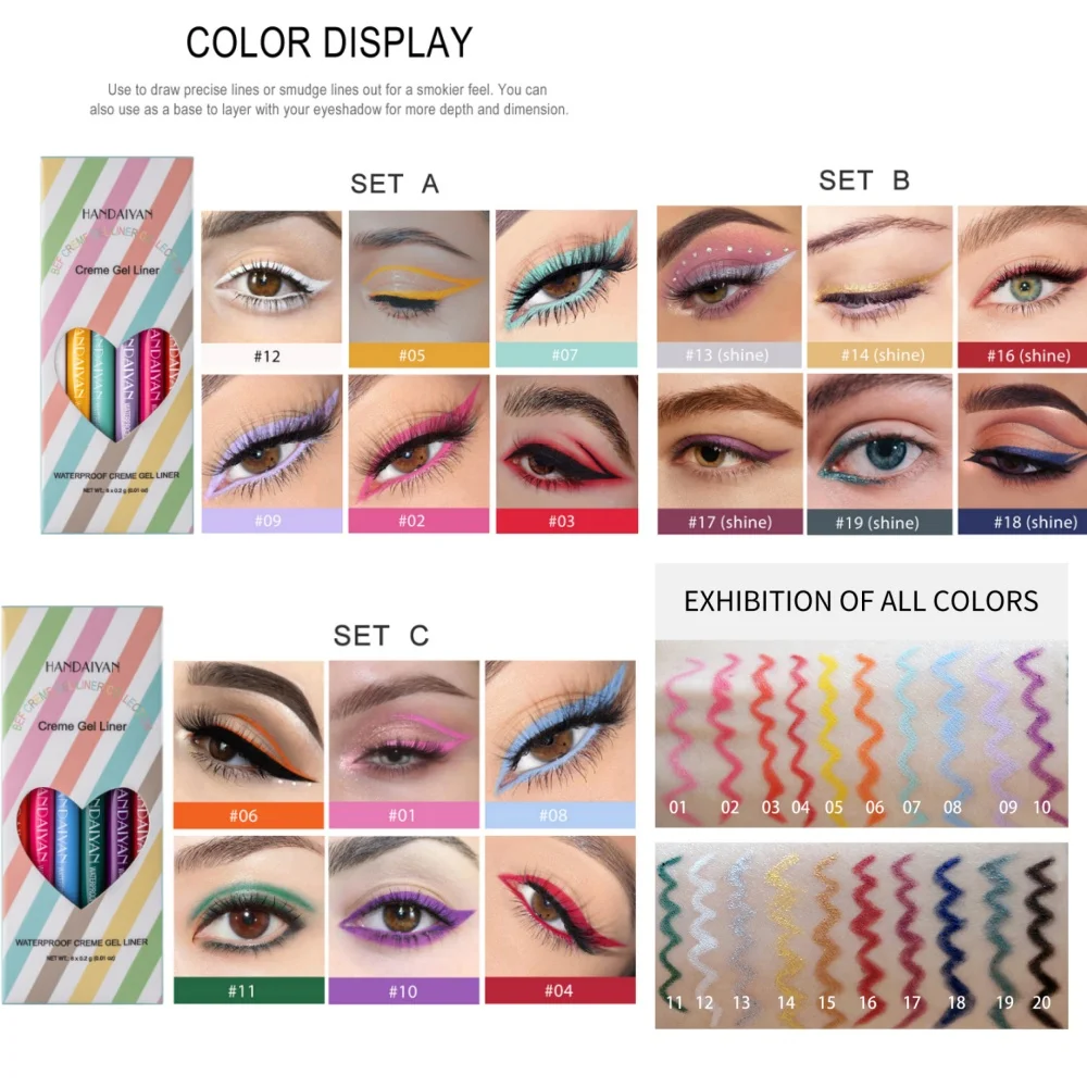 Wasserdichtes cremiges Eyeliner-Set, langlebiger Eyeliner, Gel-Creme-Stift, Bleistift-Set für Damen, buntes Pigment, Make-up, Augenkosmetik