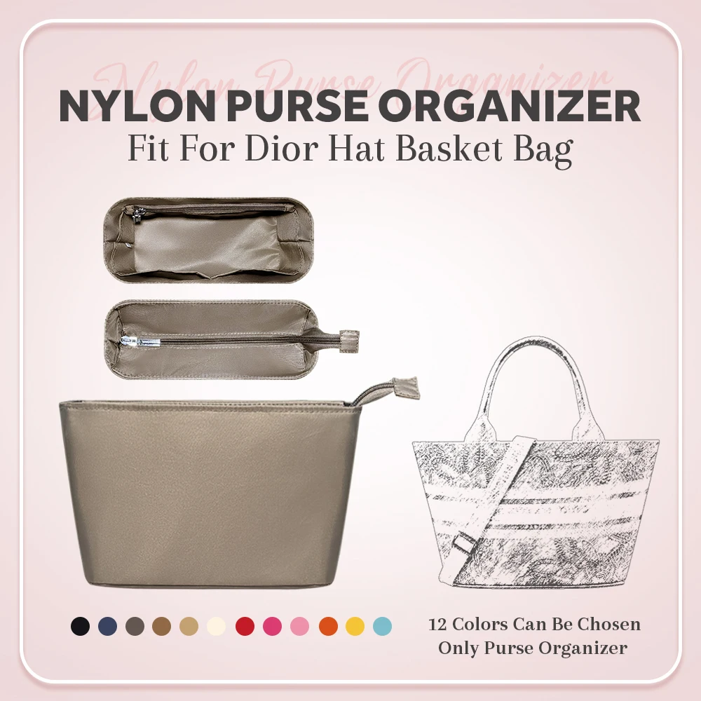 

Nylon Purse Organizer Insert, Zipper Inside Storage Bag Fit for Dior Hat Basket Bag Inner Liner Bag In Bag Organizer Bag Insert