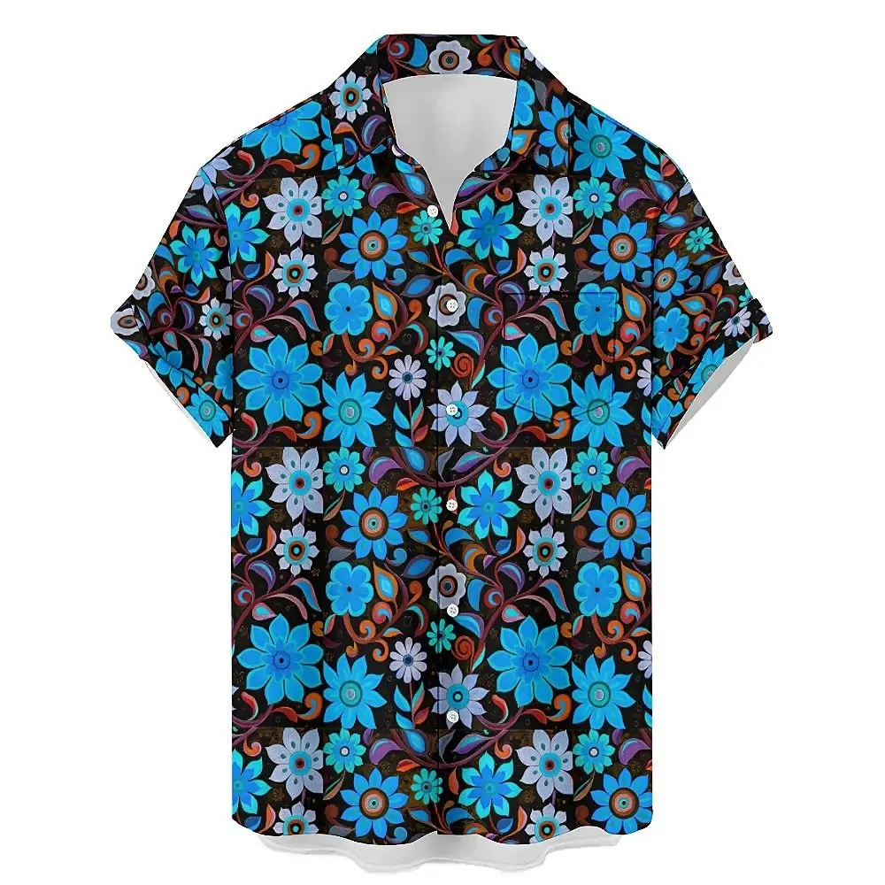 

Hawaiian Tropical Flower 3D Printed Pattern Vintage Tops Button Short Sleeved Beach Men's Clothing Summer Casual Men's Shirts