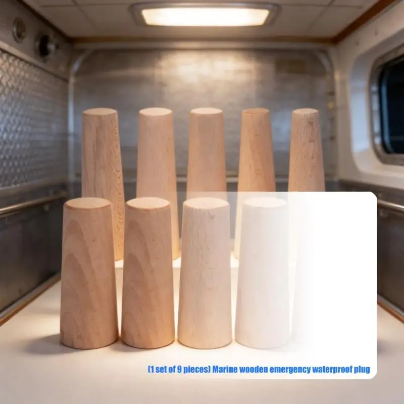 M76E Marine-Notfall-Dichtungsset, 9-teilige konische Reparaturteile aus Holz für vorübergehende Versickerungskontrolle – Detail 4