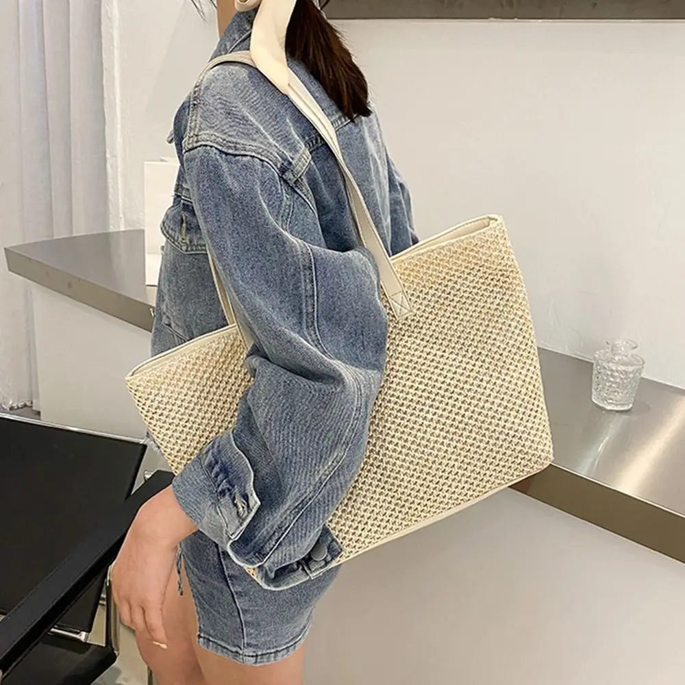 Summer Large Capacity Woven Casual Tote Bag Shopping Bag Straw Handbag Beach Straw Bag