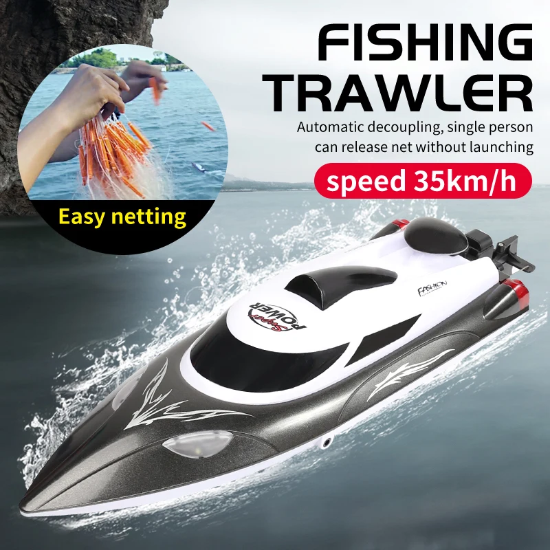 Eboyu HJ809 Rc Vissen Trawler Boot 2.4G Waterdichte 35 Km/h Hoge Snelheid Race Boot Kleurrijke Led-verlichting Rc Speedboot 3000Mah Gift