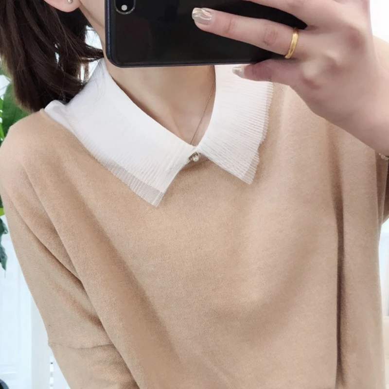 Elegant Shirt Detachable Fake Collar Chiffon Half Shirt Blouse Top Adjust False Collars Female Sweater Clothes Accessories
