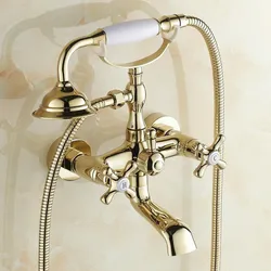 Polished Gold Bathroom Tub Faucet Telephone Style Bathroom Bathtub Wall Mounted With Handshower Swive Tub Spout Ntf130