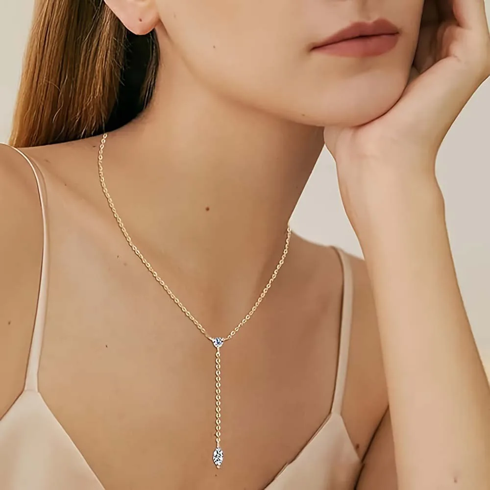 

MUXIFC Marquise Round Cut Moissanite Y shaped Necklace for Women 925 Sterling Silver Wedding Pendant D Color Diamond Jewelry