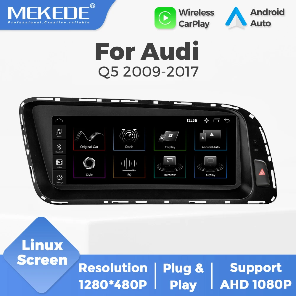 MEKEDE 8,8-Zoll Linux Auto-Multimedia-Player für Audi Q5 2009-2017 Touchscreen Kabelloses CarPlay Android Auto GPS-Navigation Radio WLAN BT