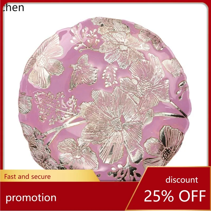 

HXL Floral Glass Fruit Plate Banquet Pastry Breakfast Plate Decorative Plate