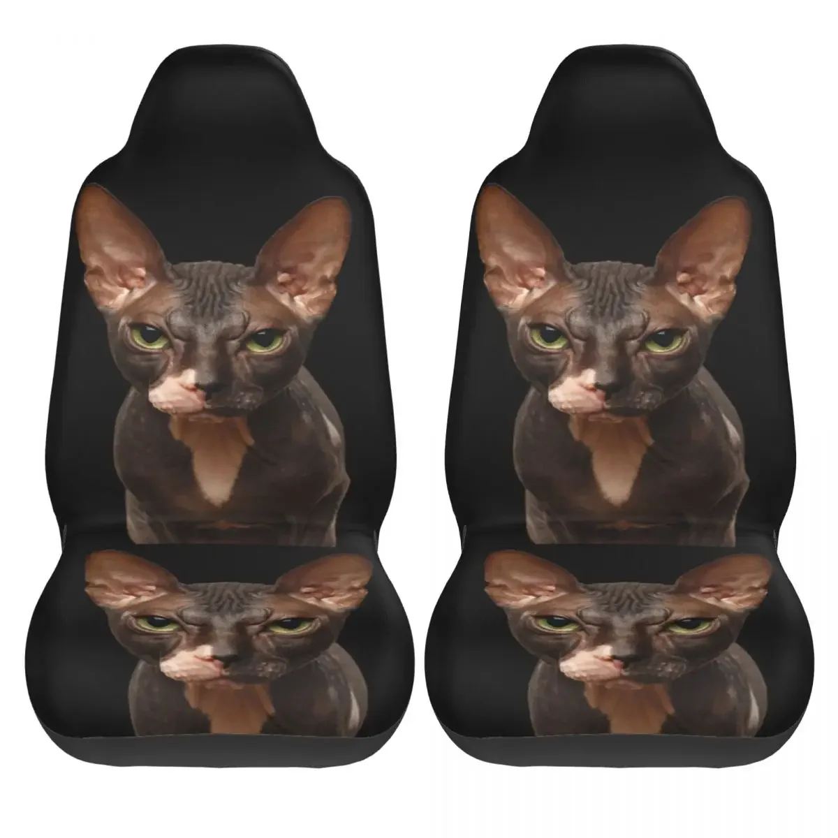 Closeup Portrait Of Grumpy Sphynx Cat Car Seat Cover Custom Printing Universal Front Protector Accessories Cushion Set