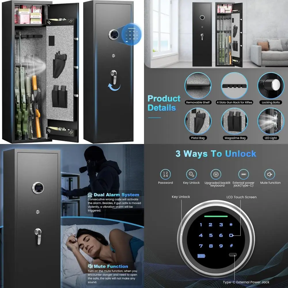 

«Хыко и просторный цифровой пистолет-сейф для домашнего хранения огнестрельного оружия с клавиатурой с подсветкой и быстрым доступом».