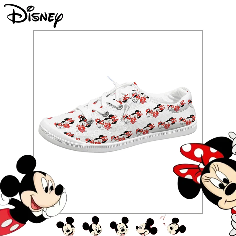 

Disney Minnie Mouse Love Print Low Top Canvas Shoes for Women, White Casual Breathable Sneakers