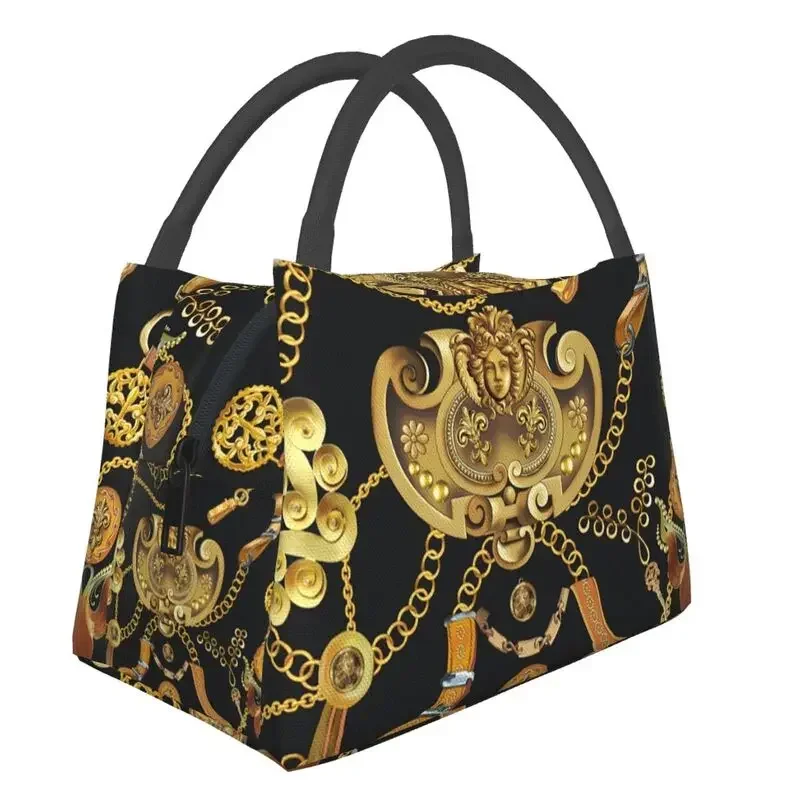 Baroque Yellow Decorative Luxury Golden Ornamental European Design Fashion Lunch Bag Women Cooler Thermal Insulated Lunch Boxes