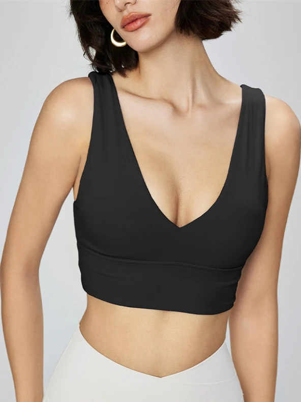 

Deep V Sports Bra Fitn Yoga Women's Vest Comfortable Running Bal Nylon Fabric No Steel Ring Adjustable oulder Strap