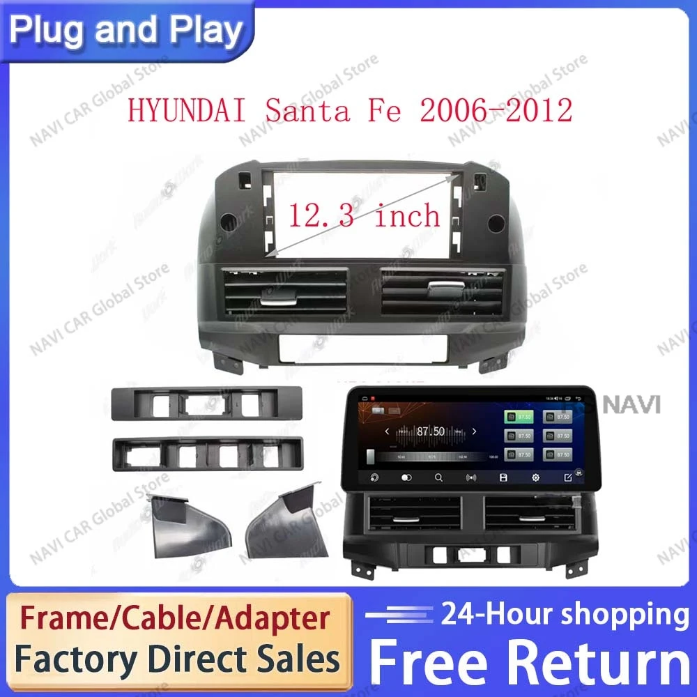 NAVI Car Radio Stereo Android MP5 Player 2 Din Head Unit Fascia Panel Frame Dash Cover 12.3 Inch For HYUNDAI Santa Fe 2006-2012