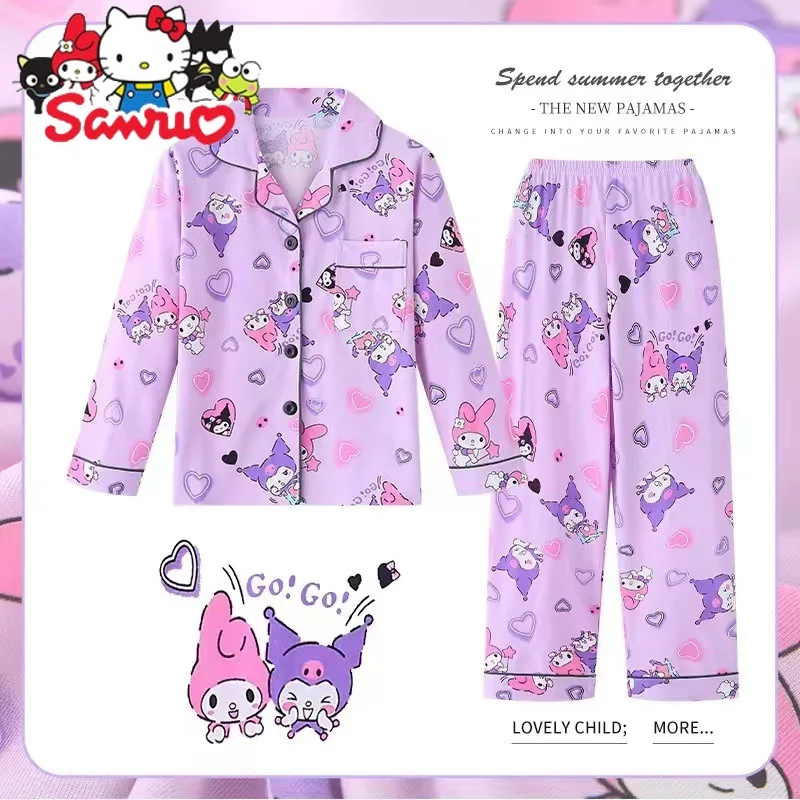 MINISO Melody Kuromi Hello Kitty Cinnamoroll Pochacco-Pijama para niños y niñas, conjunto de bebé Delgado, cárdigan de manga larga, ropa para el hogar