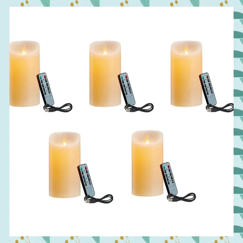 

A71P 5X светодиодные свечи, мерцающие беспламенные свечи, перезаряжаемая свеча, настоящие восковые свечи с дистанционным управлением, 10 см A
