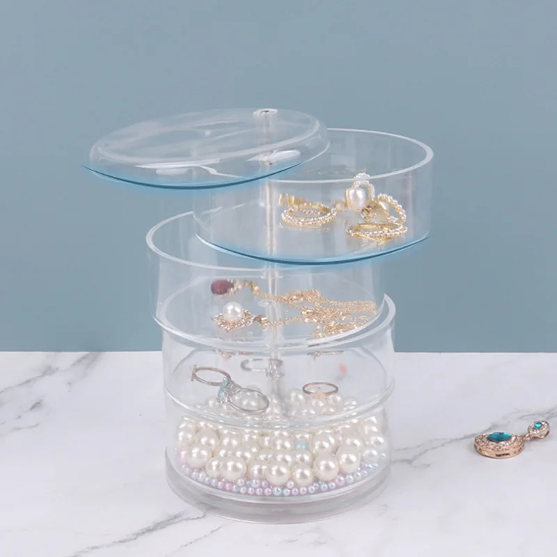 Multi-layer Transparent Rotating Jewelry Box Jewelry Earrings Hand Necklace Dust Storage Box Small Objects Round Box