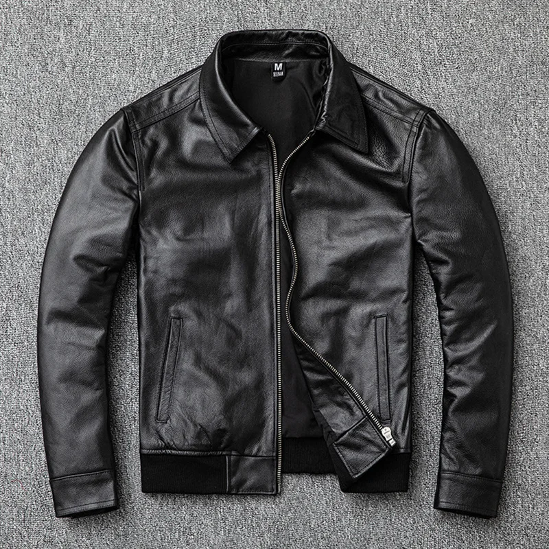 

Size Large 2023 New 6XL 100% Cowhide Real Leather Motorcycle Jacket Men Black Slim Genuine Leather Coat Male Classic Outerwear