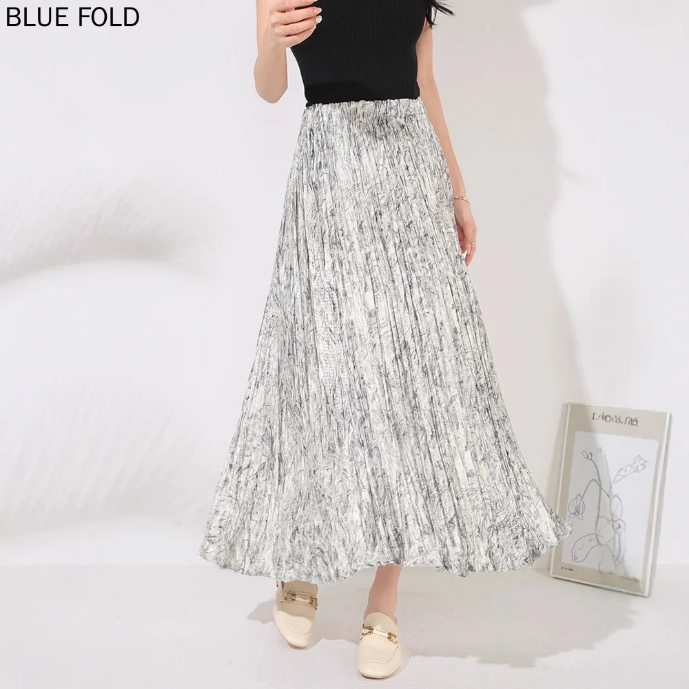 

Luanze Heavy Industry High-end Floral Print Half-length Skirt Women Spring and Autumn High-waisted Flowing MIYAKE PLEATS A-lne