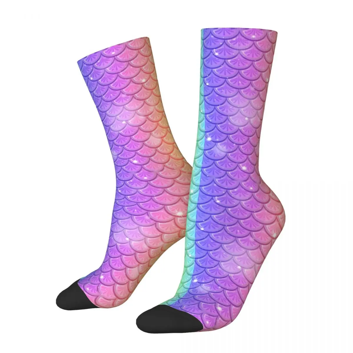 Mermaids Print Socks Spring Fish Scales Rainbow Stockings Casual Couple Soft Breathable Socks Graphic Skateboard Non Slip Socks