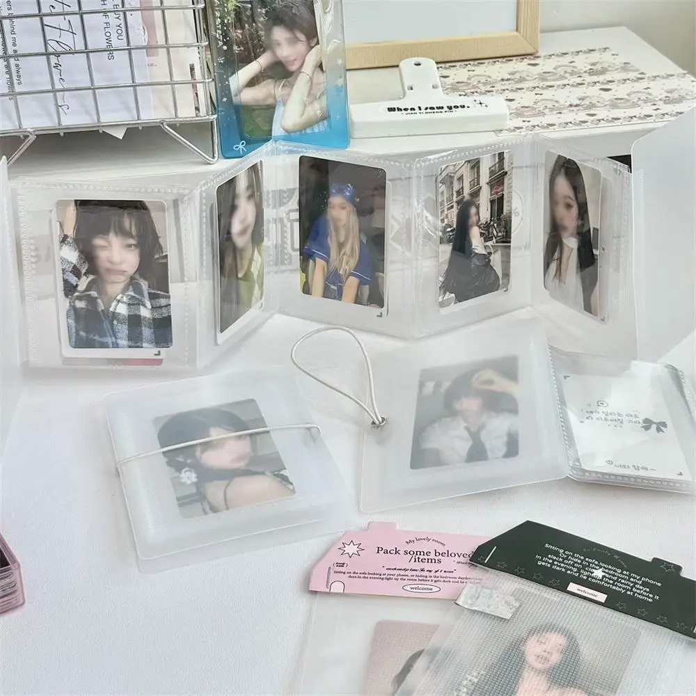 Mini Photo Album PP Transparent Frosted Folding Card Holder 10 Pockets 3inch Creative Organ Style Bus School Card Storage Case