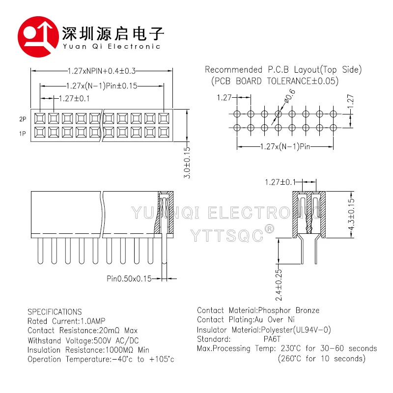 1.27mm 1.27 Double Row Female 2~50P Breakaway PCB Board Pin Header Socket Connector Pinheader 2*3p 2*10p 2*6 2*20 2*12 2*25