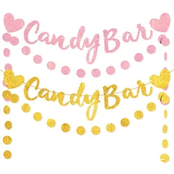 Rose Gold Gold - Love Candy Bar Sparkling Pink Flower Circle Flag Wedding Party Decoration