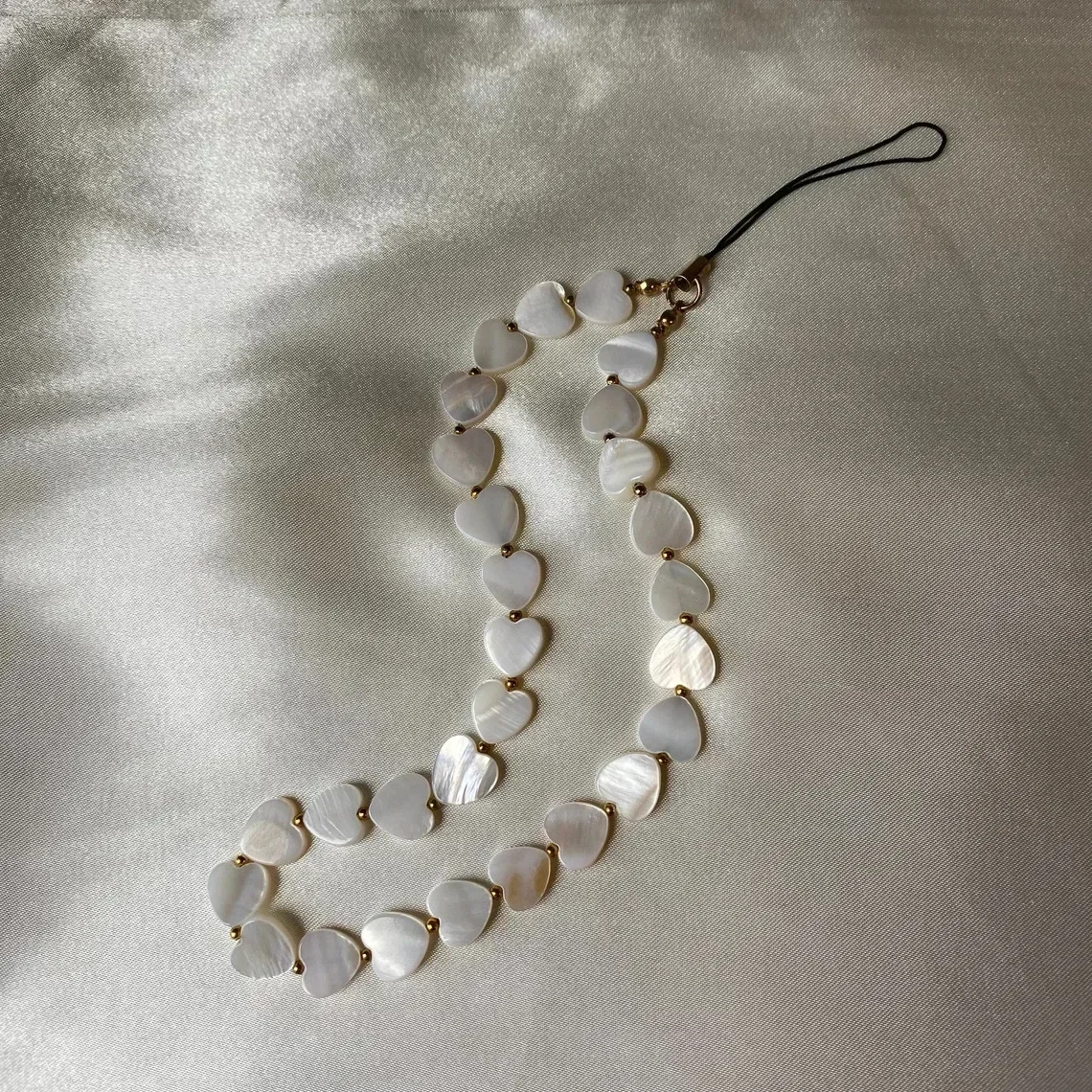 Amor corazón Shell con cuentas cadena para teléfono móvil llavero colgante Simple funda para teléfono móvil accesorios joyería femenina