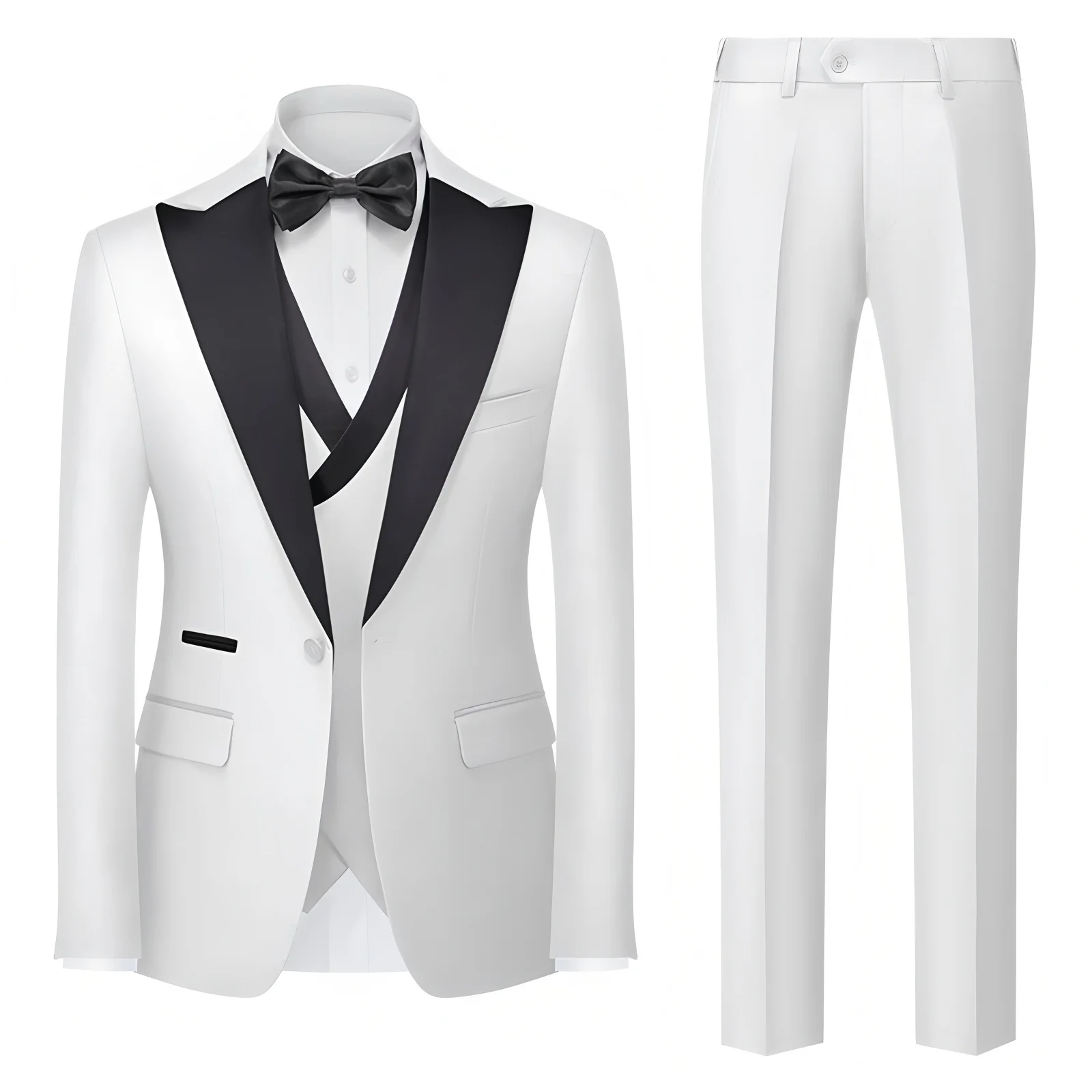 

White Suits for Mens Slim Fit Groom Groomsmen Wedding Tuxedo Tailor-made Formal Business Blazer Vest Pants 3Pcs