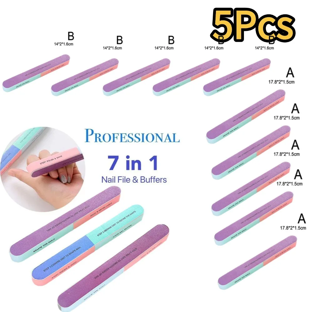 

5 шт., пилочка для ногтей, семисторонние инструменты для полировки, маникюр, педикюр, профессиональные пилочки для дизайна ногтей, шлифовальный буферный блок, инструменты для ногтей