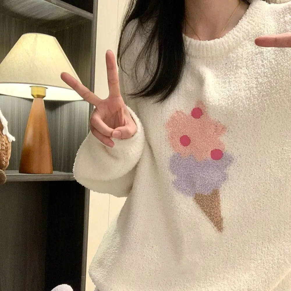 

Casual Horse Fleece Pajamas Set Duck Rabbit Kawaii Cartoon Pajamas Suit Long Sleeve Home Wear Thicken Warm Sleepwear Women