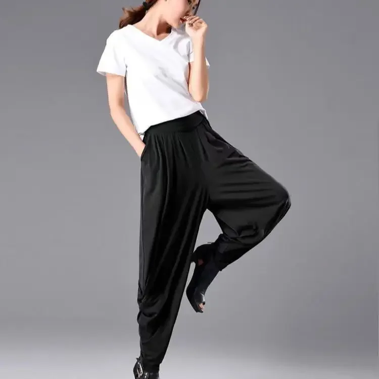 فضفاض المرأة الحريم السراويل عالية الخصر عارضة الرقص السراويل كبيرة الحجم فضفاض السراويل فانوس الملفوف السراويل الطويلة #3