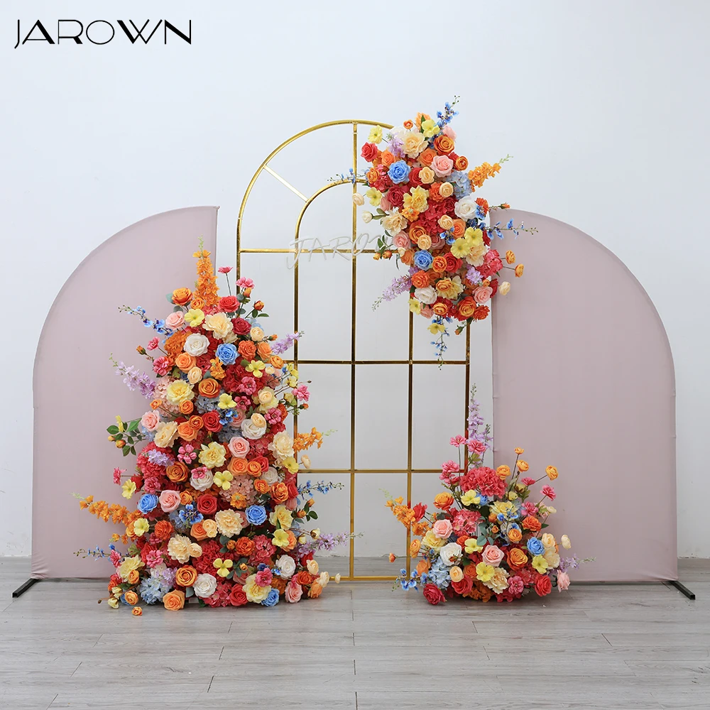 

Orange Pink Blue Colorful Flower Arrangement for Party Event Decoration Orchid Floor Floral Runner Wedding Home Decors HY2255