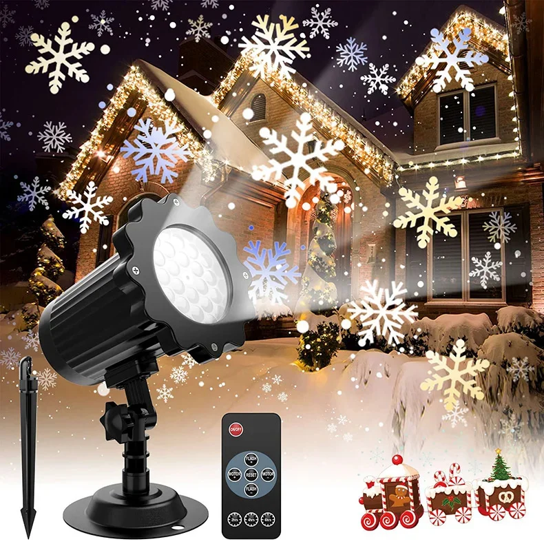 Christmas Snowflake Led Lamp With Remote Control Outdoor Lawn Garden Christmas Stage Decoration Projection Pattern Xmas Lamp New