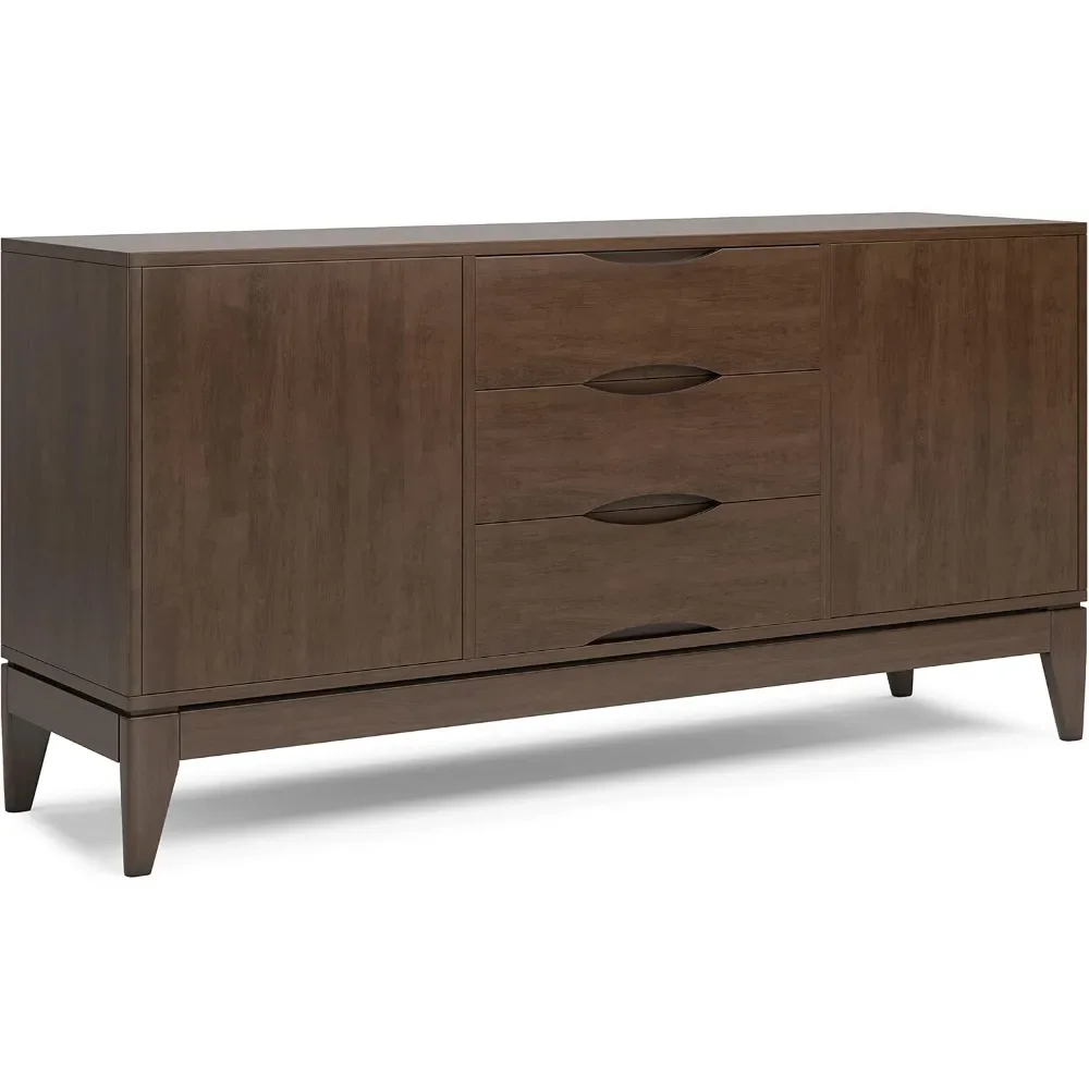 

60 Inch Wide Mid Century Design Sideboard Buffet In Walnut Brown, For The Dining Room And Kitchen （Walnut Brown）|