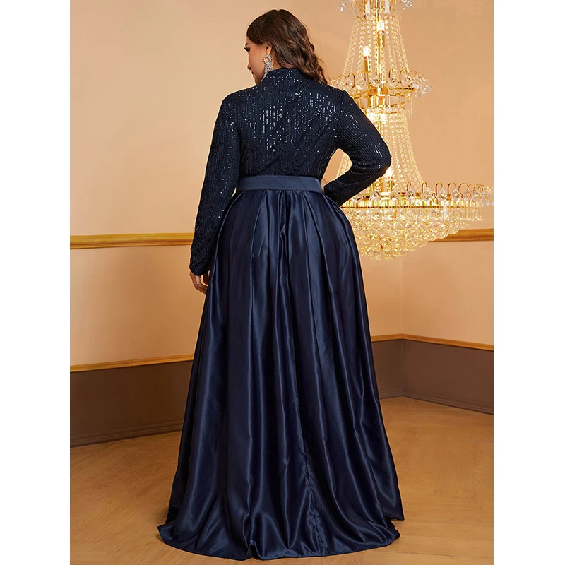 2024 Elegant vestido de festa Women Long sleeve High Waist Blue Sequined Cocktail Prom Long Maxi dresses