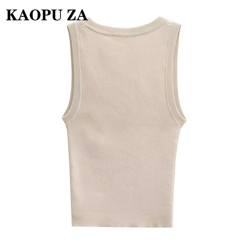 KAOPu ZA Women's New Round Neck White Shoulder Strap Sleeveless Sweater 2024 Fall Plain Rib Knit Top